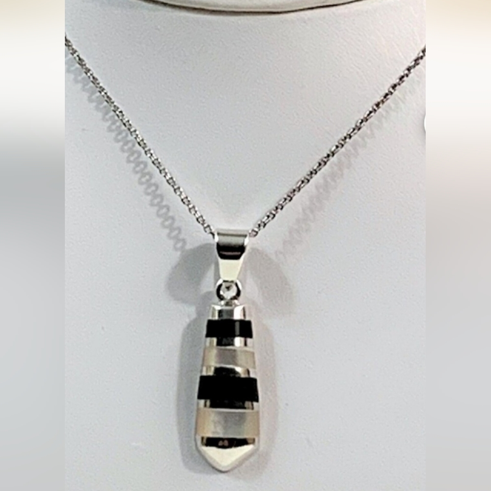 Sterling Silver Black Onyx and Mother of Pearl charm with lisa leonard necklace